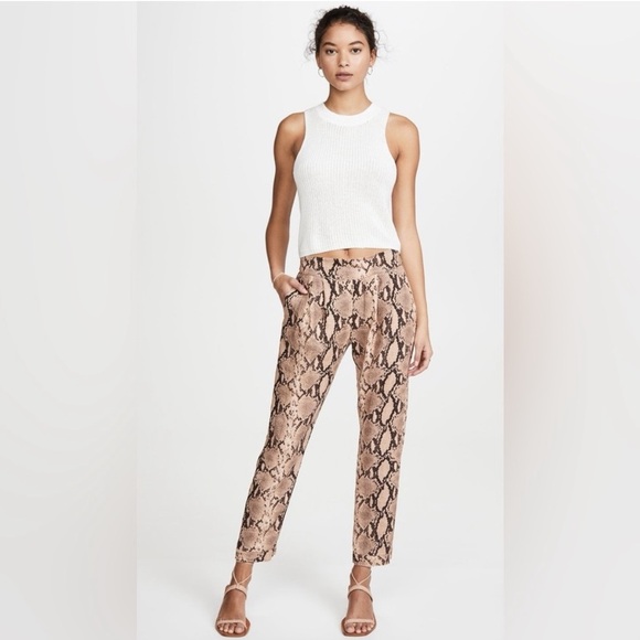 Enza Costa Snake Print Python Linen Pull On  Lightweight Tapered Pant - Picture 1 of 16